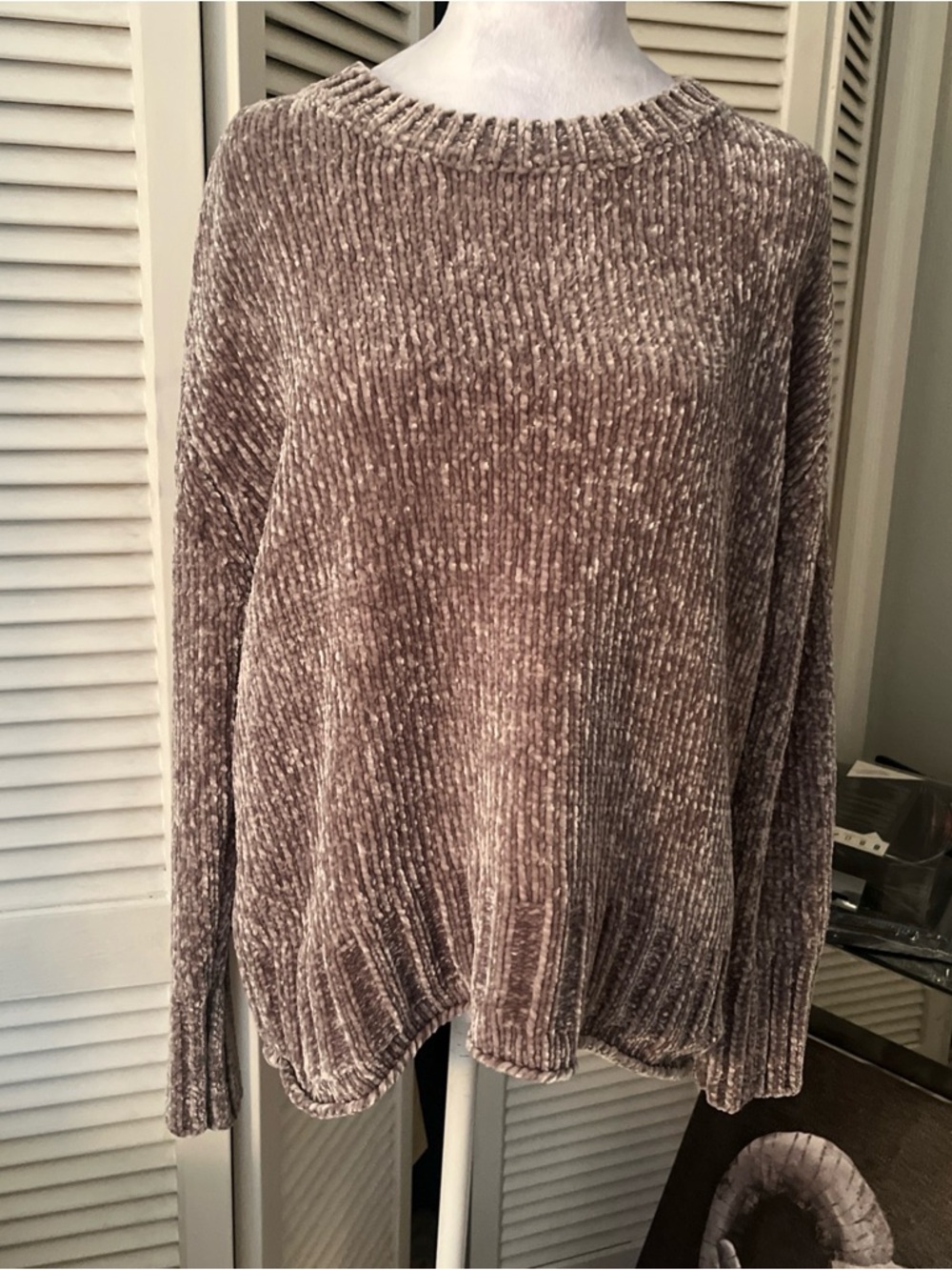 Cynthia Rowley Rib-Knit Relaxed Women's Sweater in Taupe Sz L